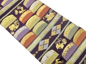 櫛・宝に花菱・横段模様織出し袋帯